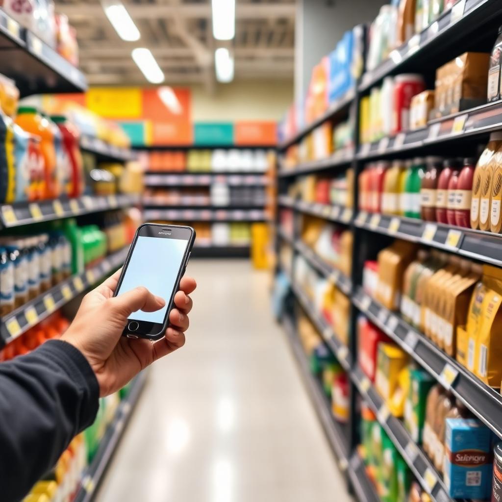 Colaborador fazendo inventário da conveniência com o celular